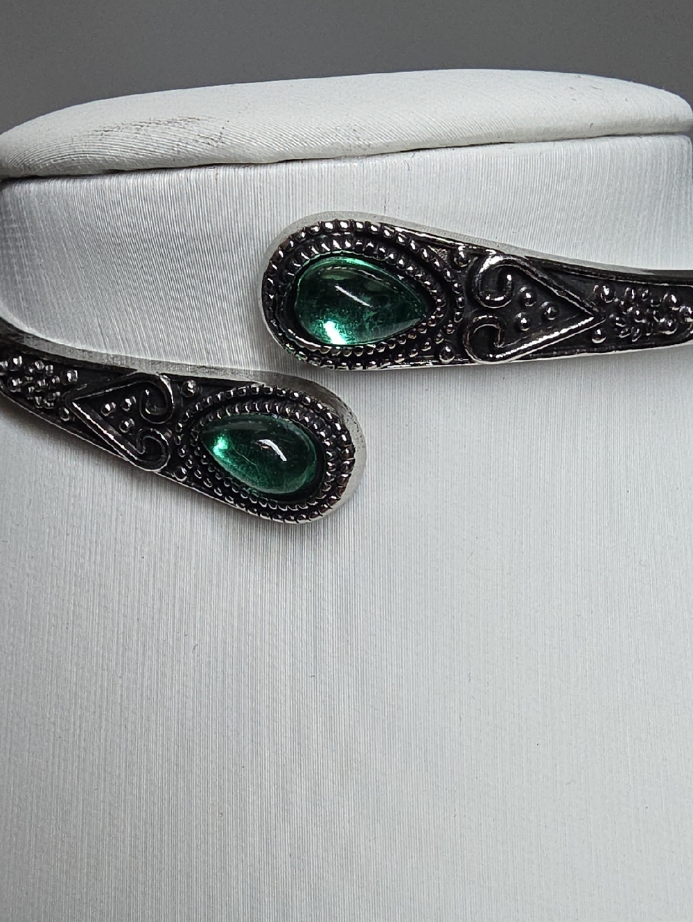 Sarah & George Silver Bracelet with Emerald Green Cabochons